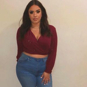 Cropped burgundy long sleeve top